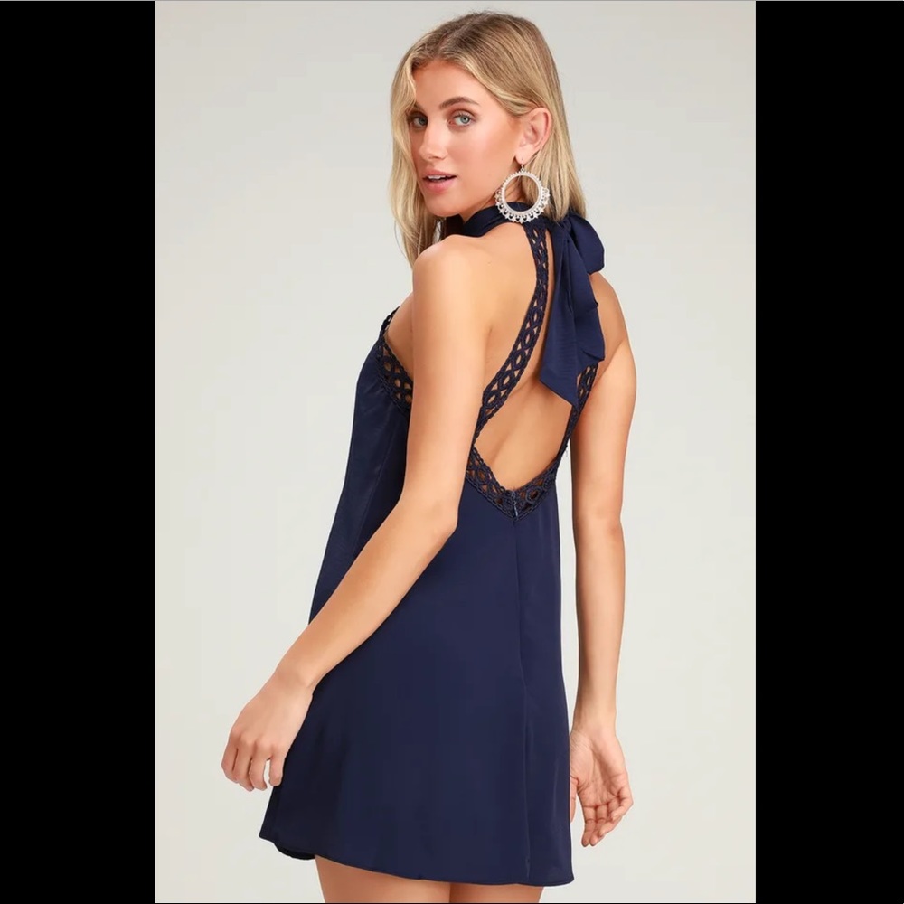 Lulu’s Navy Blue Lace Halter Dress